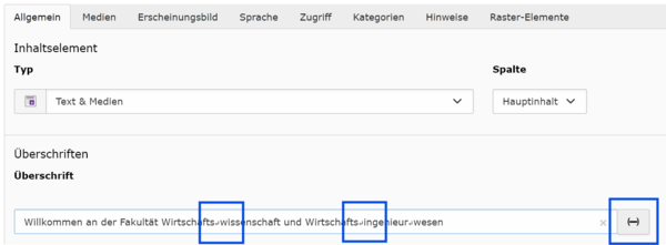 Screenshot: SoftHyphens in Header-Überschrift