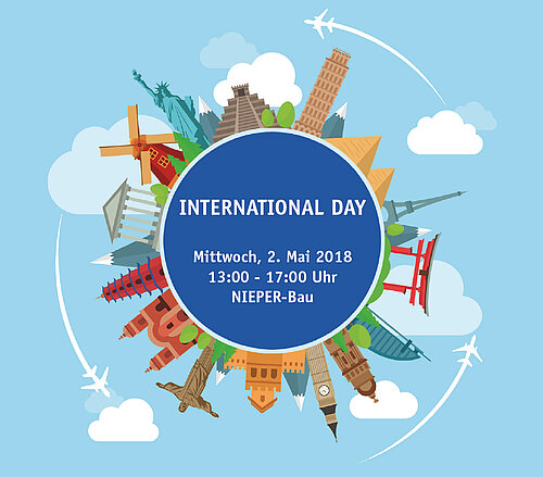 International Day 2018 Weltkugel mit Sehenswürdigkeiten