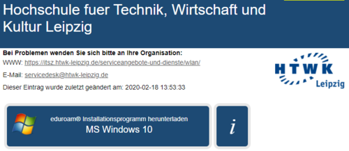 Screenshot: Eduroam-Website mit Download-Button.