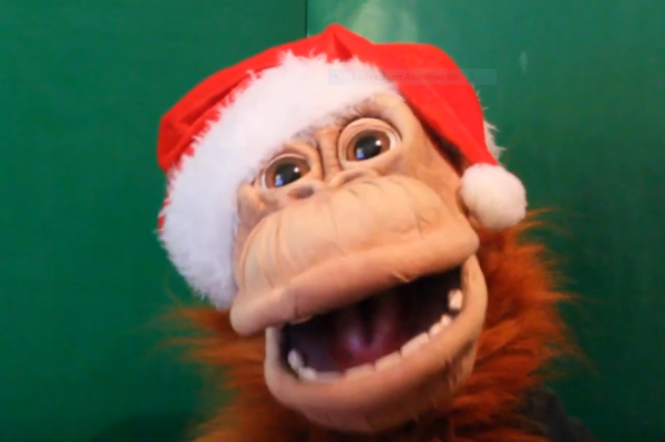 Affen-Plüschpuppe mit Weihnachtsmütze