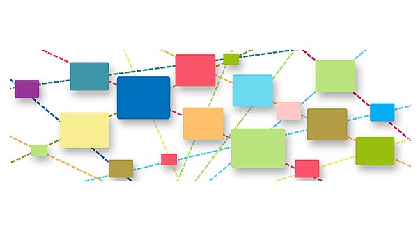 (c) Gerd Altmann, Pixabay Grafik: bunte Kacheln mit bunten Verbindungslinien (Netzerk)