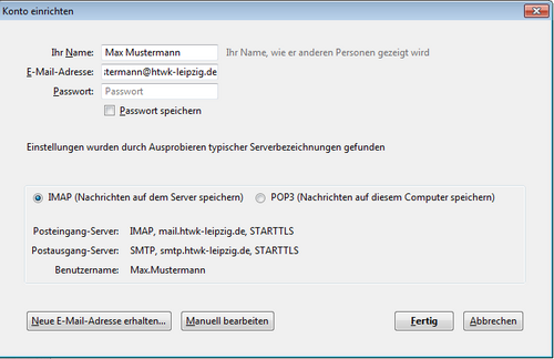 Screenshot Konto einrichten zu dem Schritt 5.