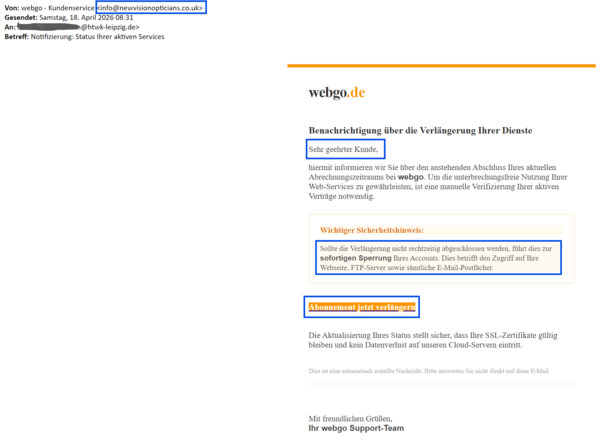 Screenshot Fake-E-Mail