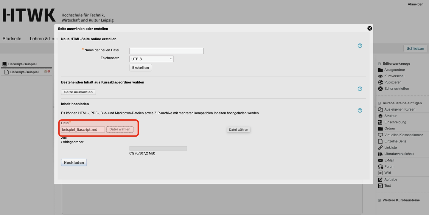 Konfiguration "Einzelne Seite" in OPAL