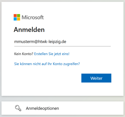 Screenshot des Log-In-Fensters bei Microsoft-Office.