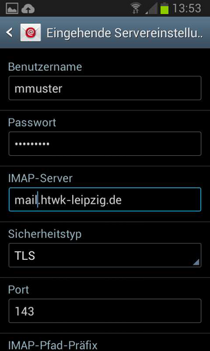 Screenshot Servereinstellungen zu den Schritten 5 bis 7.