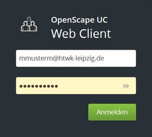 Screenshot: Anmeldemaske des OpenScape UC Web Clients mit Textfelder für Benutzername und Passwort.