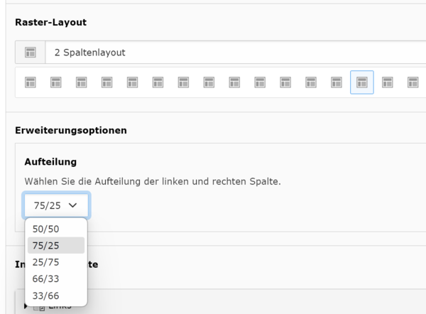 Screenshot: Erweiterungsoptionen, Aufteilung 2-Spaltenlayout Screenshot: Erweiterungsoptionen, Aufteilung 2-Spaltenlayout