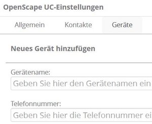 Screenshot: Im Tab "Geräte" ein neues Gerät hinzufügen mittels Angabe zum Gerätename und Telefonnummer.