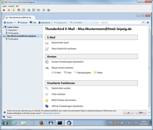 Screenshot Startbildschirm vom Konto in Thunderbird