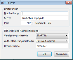 Screenshot Einstellungen des Postausgangs-Server zu dem Schritt 12.