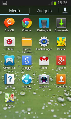 Screenshot: Hauptmenü mit verschiedenen Apps, darunter zwei E-Mail-Apps.
