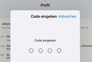 Screenshot: Eingabe des Gerätecodes erforderlich.