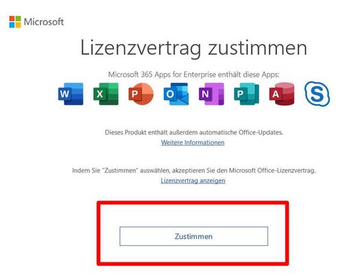 Screenshot der Zustimmung zum Lizenzvertrag.