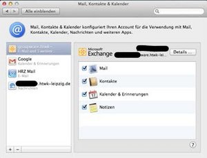 Screenshot zu fertigen Einstellungen für Mircosoft Exchange.