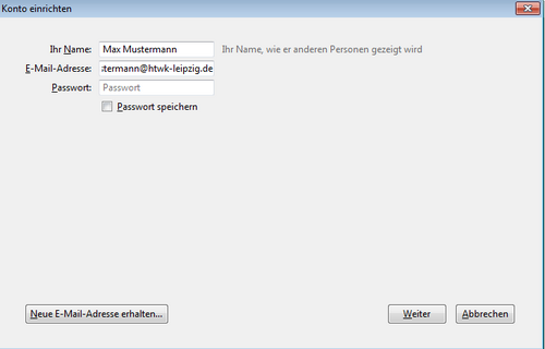 Screenshot Konto einrichten zu den Schritten 2 bis 4. 