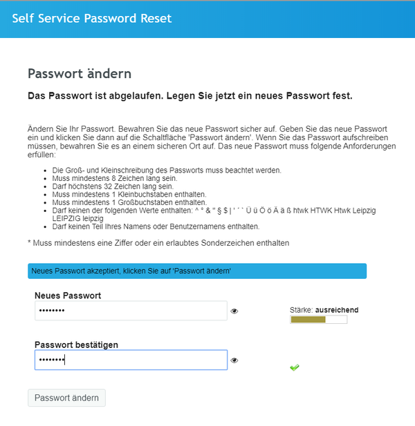 Screenshot Passwort ändern
