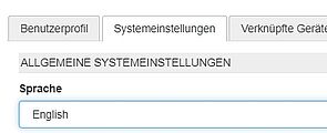 In the tab “Systemeinstellungen” the “Sprache” menu is shown, where English can the selected as language