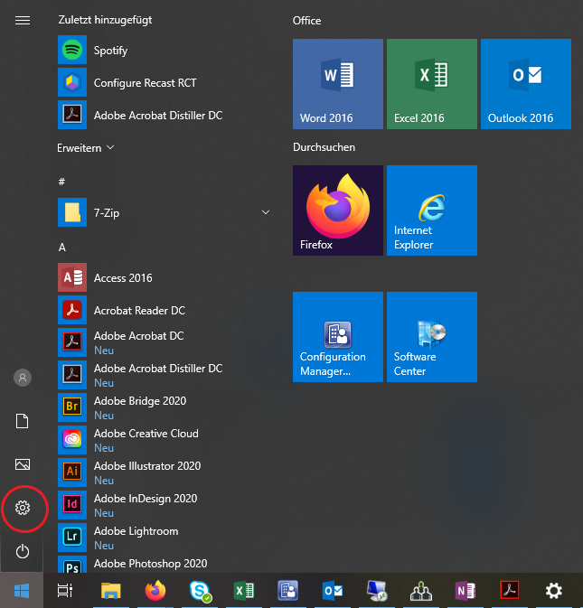 Startmenü: Einstellungen
