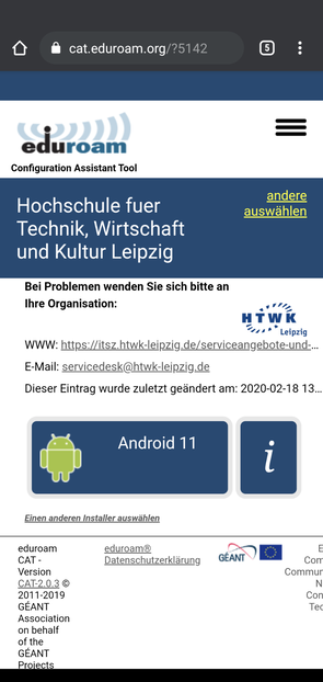Der Screenshot zeigt die Internetseite zum Download von "eduroam CAT".