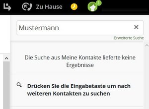 Screenshot: Suchergebnisliste ohne Treffer, weil im ersten Suchlauf nur die eigenen Kontakte durchsucht werden. Wenn alle HTWK-Angehörigen durchsucht werden soll, benötigt es einen erneuten Suchlauf.