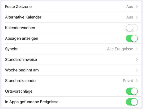 Screenshot Kalendereinstellungen zu den Schritten 11 bis 12.