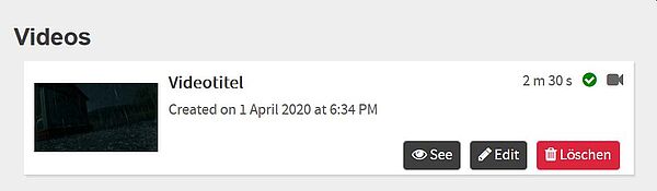 Miniaturansicht der hochgeladenen Datei in der Videoübersicht des Medienservers.