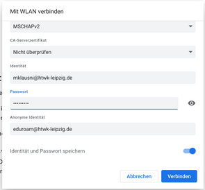 Screenshot: Seite "Mit WLAN verbinden" mit mehreren Textfeldern und Auswahlfeldern.