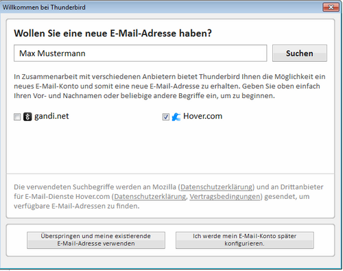 Screenshot Abfrage "Wollen Sie eine neue Adresse haben?"