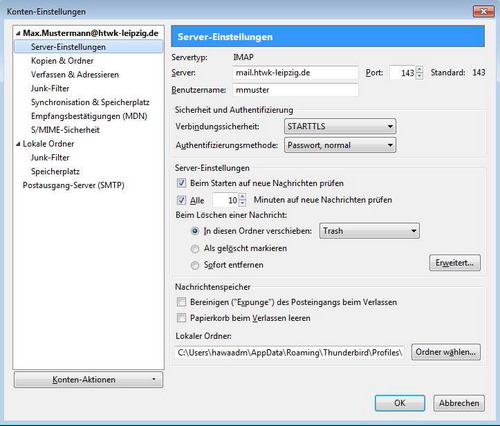 Screenshot: Kontoeinstellungen