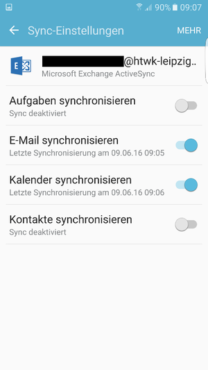 Screenshot Synchronisations Einstellungen