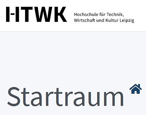 HTWK-Schriftzug mit dem Wort "Startraum" darunter und einem "Haus"-Icon daneben"