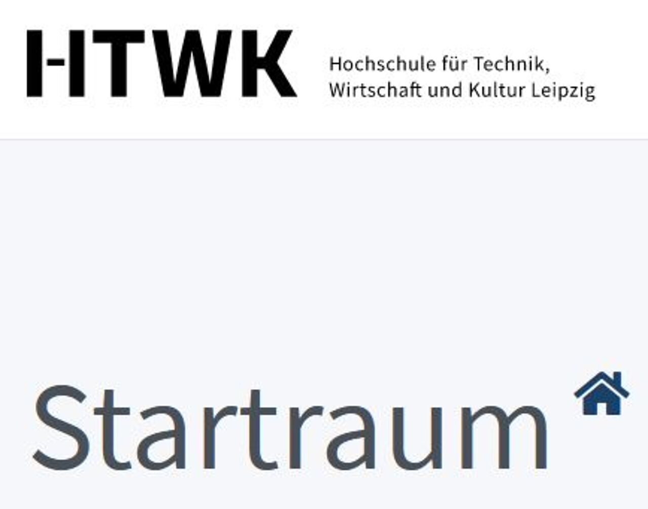 HTWK-Schriftzug mit dem Wort "Startraum" darunter und einem "Haus"-Icon daneben"