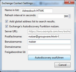 Screenshot Exchange Contact Setting zu den Schritten 2 bis 5.