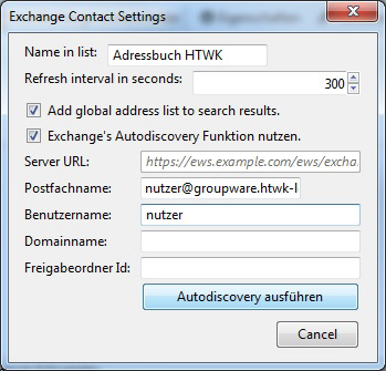 Screenshot exchange contact settings