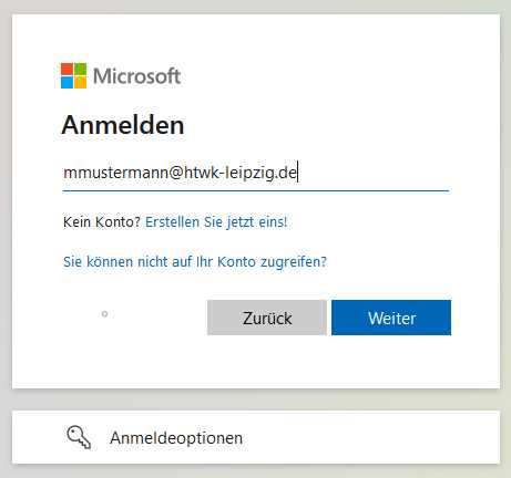 Anmeldebildschirm Microsoft, Eingabe des Nutzernamens