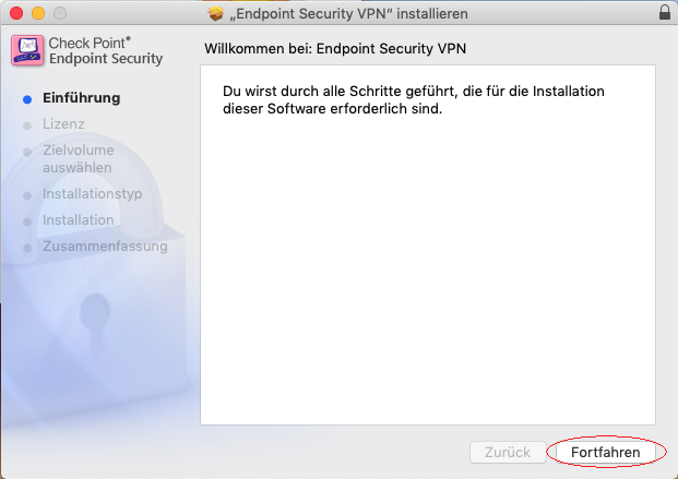 Screenshot: Willkommen bei Endpoint Security VPN