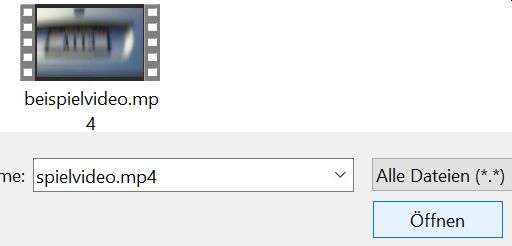 Eine Datei „beispielvideo.mp4“ wurde im Dateisystem ausgewählt